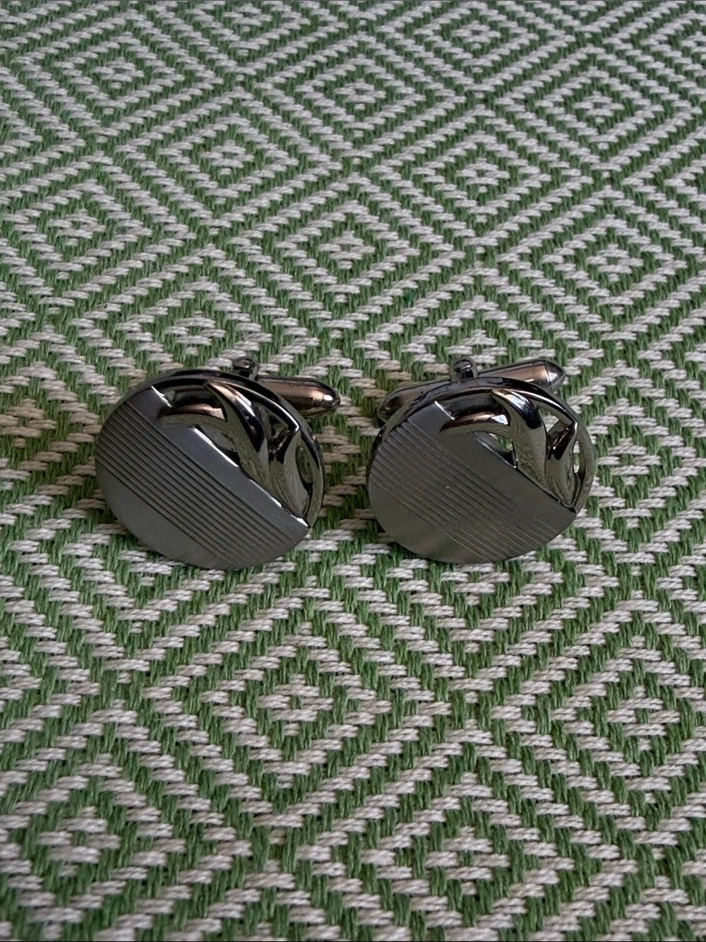 SWANK  Round Cufflinks with Textured Diagonal Accent